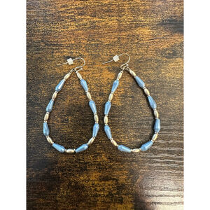 NWOT Teardrop Shaped Beaded Blue and Gold Hanging Earrings